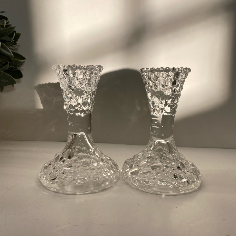 PartyLite Tiny Bubbles Taper Pair 4" Clear Candle Holders